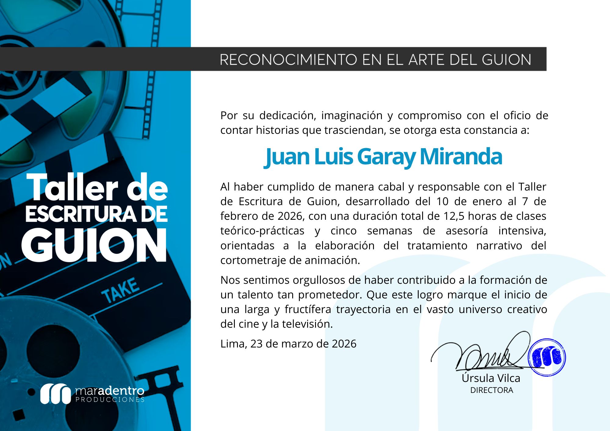 Muestra de constancia de participación